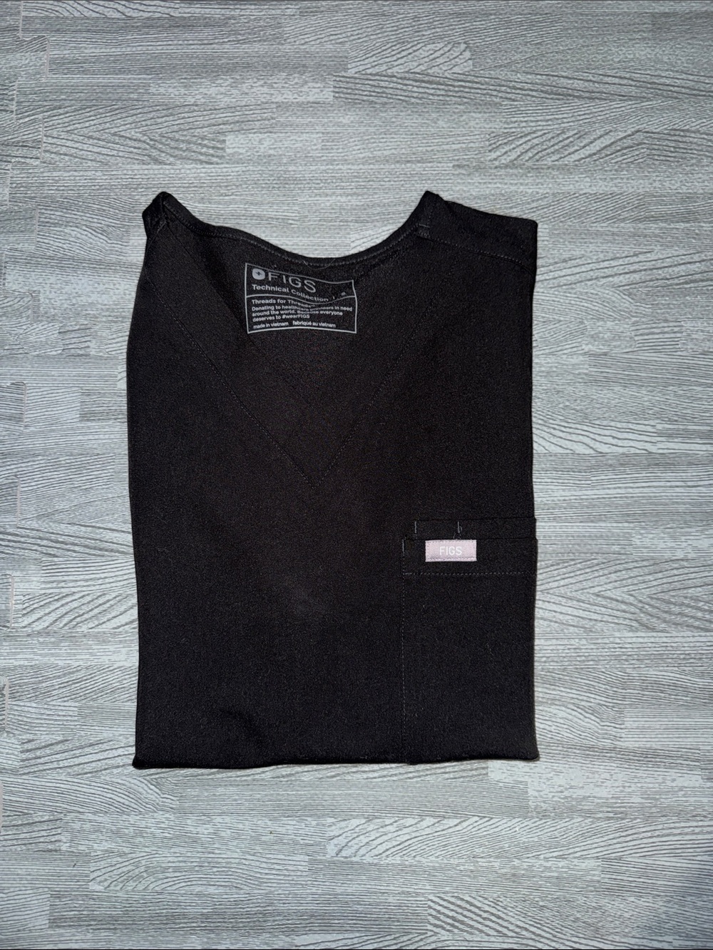 Figs Black V-Neck Medical Scrub Top